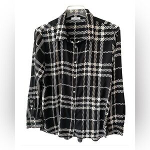 Calvin Klein Women’s Plaid Top Size XL Black Ivory Beige Size Tag Missing